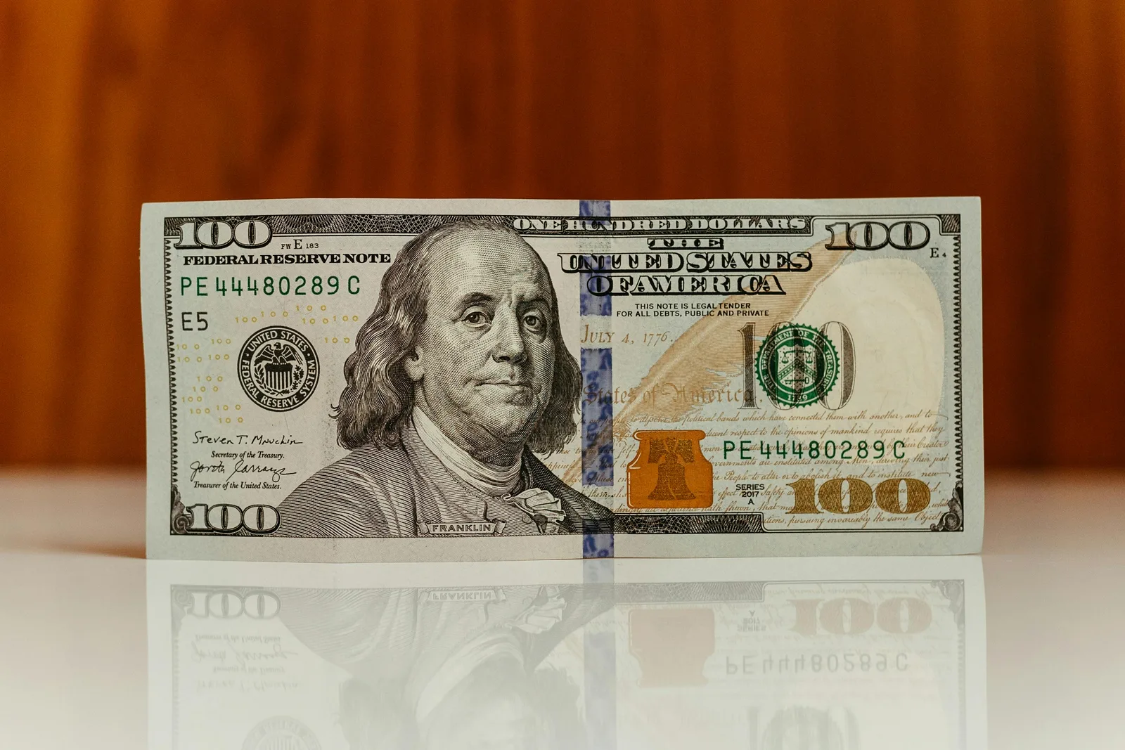 A US one-hundred-dollar bill — representing the risk-free rate, the safe return on government Treasuries that anchors the CAPM cost-of-equity formula