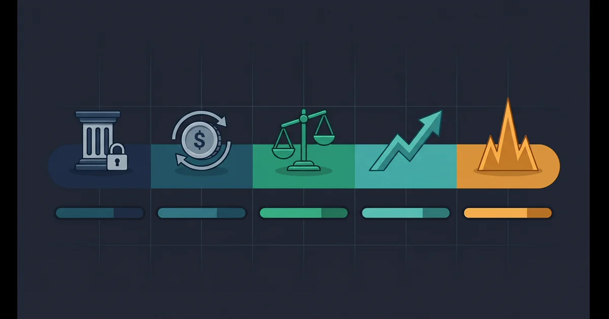 Stock types risk spectrum — from safe income-generating positions to speculative high-volatility stocks